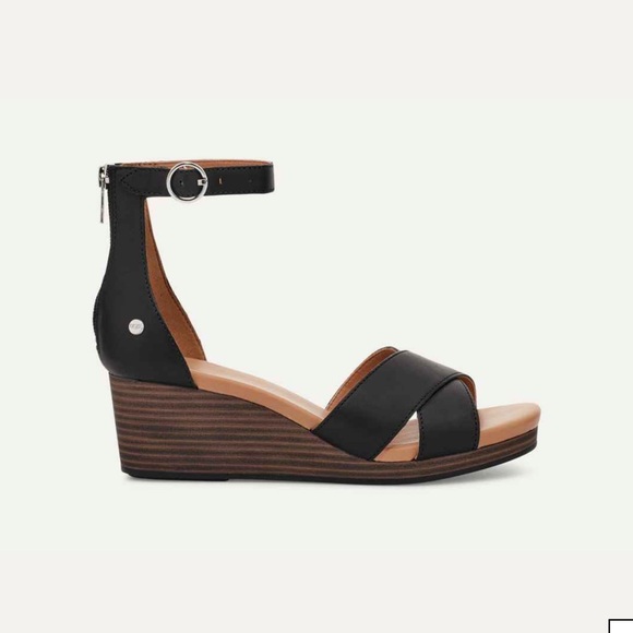 UGG Shoes - Ugg Eugenia Black Wedge Sandals Sz 8.5